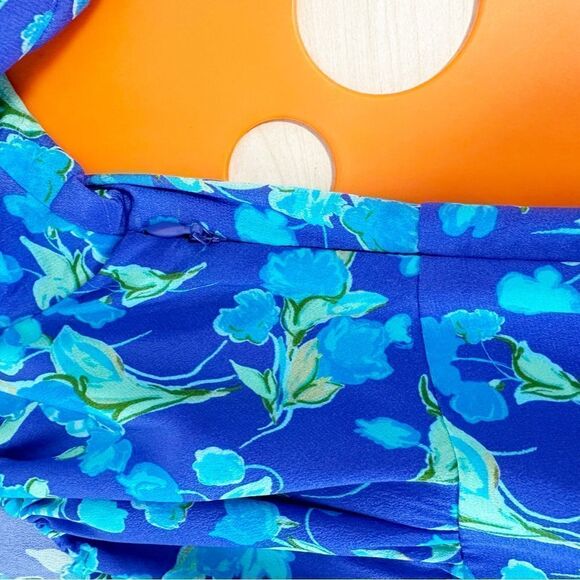 RIXO  Lilita Cobalt Blue Floral‎ Print Silk Mini Dress short Sleeve Sz 6 - Picture 13 of 13